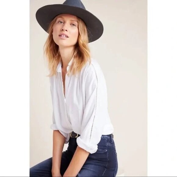 Anthropologie Tops - Anthropologie Cloth & Stone Landry Tencel Button Down Blouse White XS